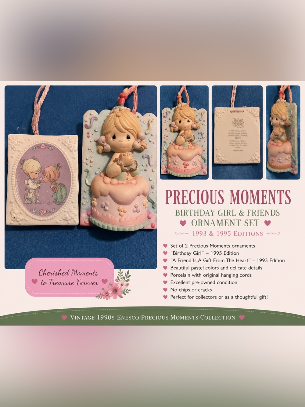 Precious Moments Birthday Girl and friendship Ornament Set
